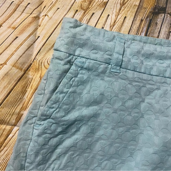 Crown & Ivy Blue Shelby Cotton Stretch Scalloped Hem Textured Shorts - Picture 2 of 5